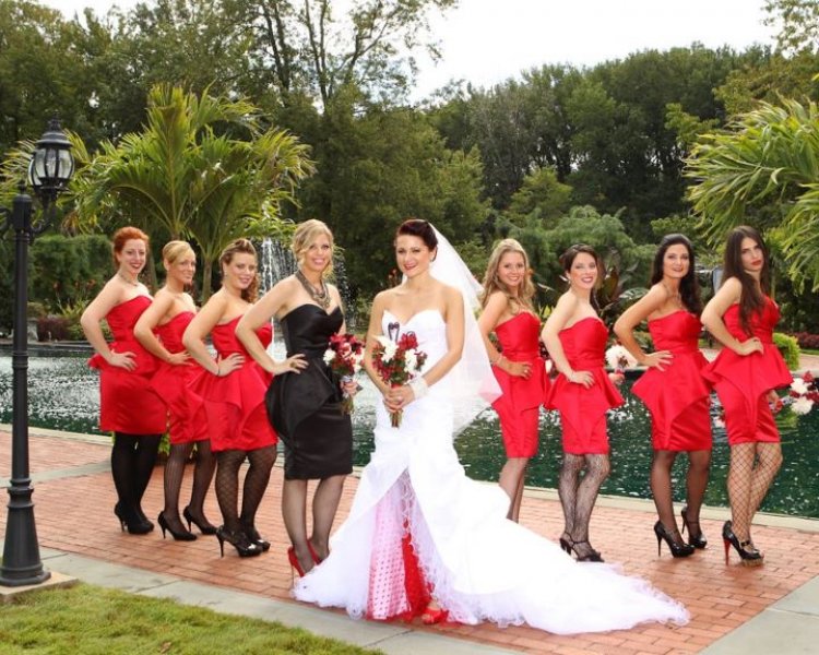 red and white maid of honor dresses